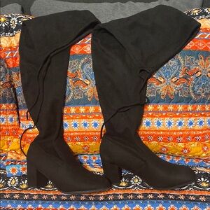 Forever 21 Black Over the Knee Boots Suede